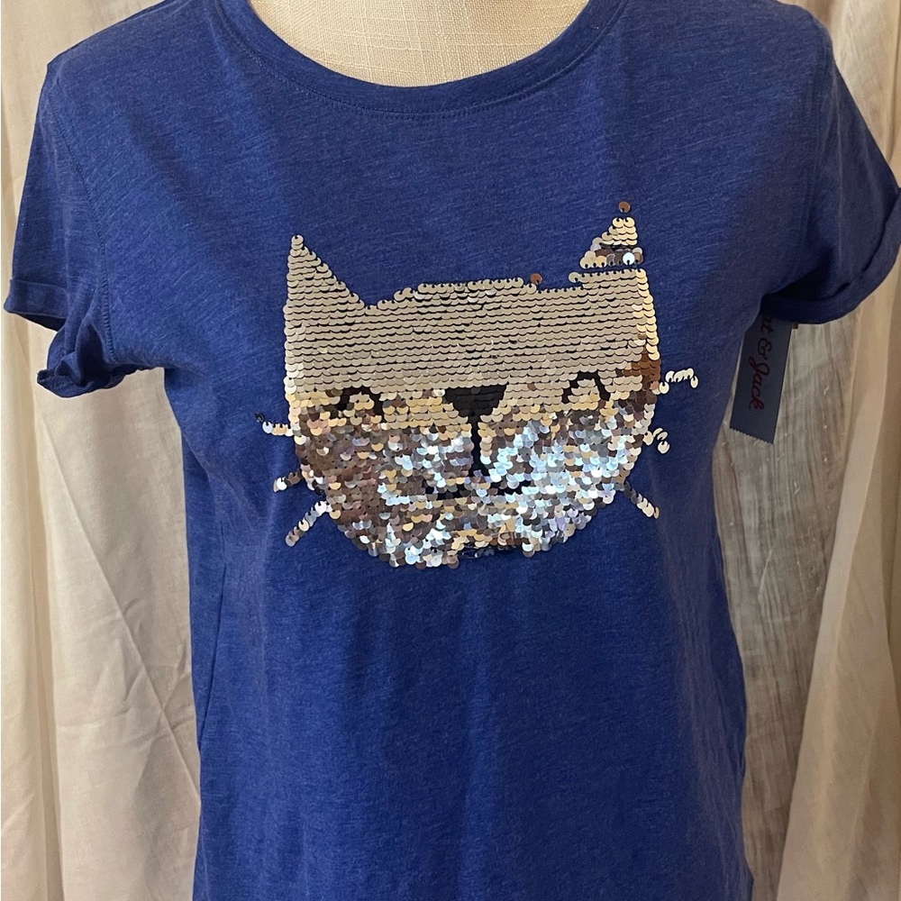 Cat & Jack Blue Short Sleeve Tee with Reversible Sequin Cat